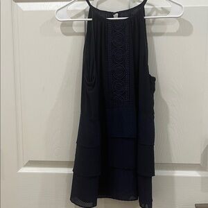 White House Black Market Navy Blue Layered Halter Tunic Top Lace Panel Woman S